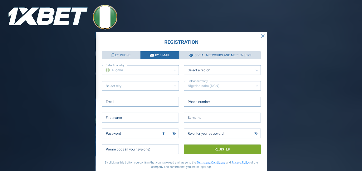 1xBet Registration by Email